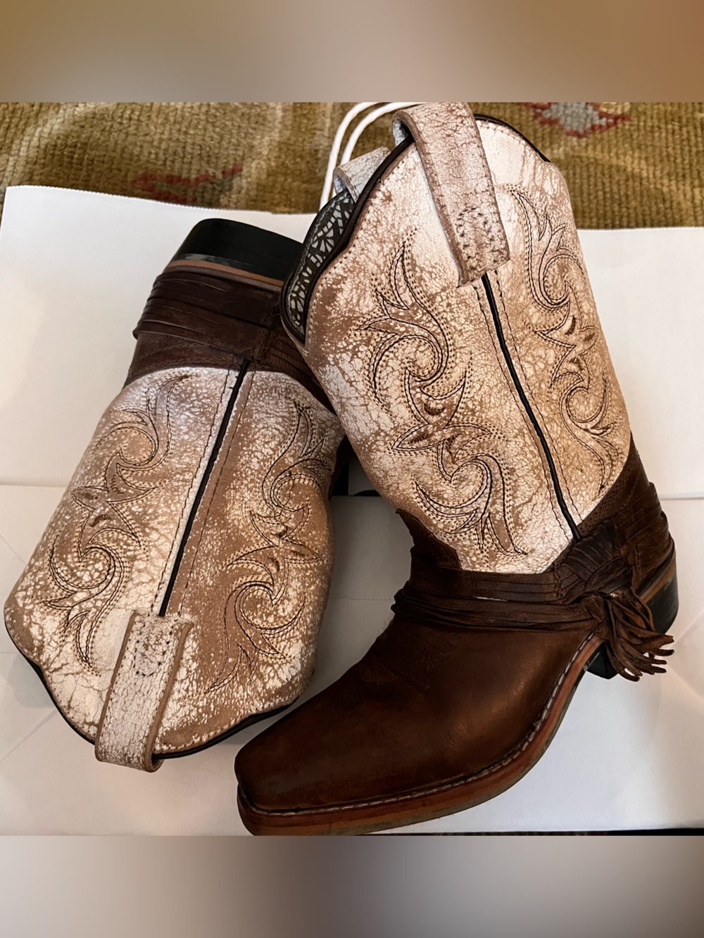 Dan Post Girl's Lil Myra Brown And White Western Boots 1D (youth sizes)